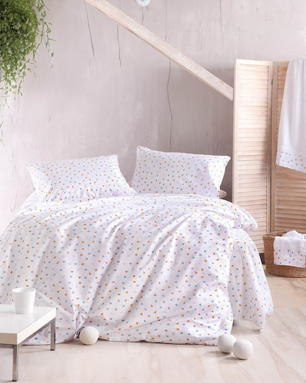 Rythmos Seturi de cearșafuri Super dublu Cu elastic Bumbac Tiny Heart Alb 165x205cm 4buc