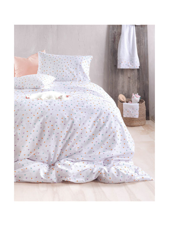 Rythmos Sheet Set King with Elastic Band Cotton Tiny Heart White 165x205cm 4pcs