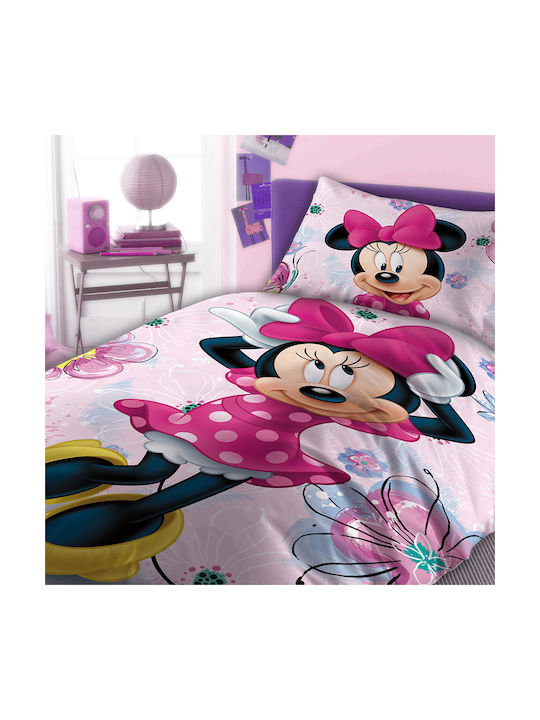 Dimcol Σετ Σεντόνια Μονά Βαμβακερά Minnie 854 Pink 160x240cm 4τμχ