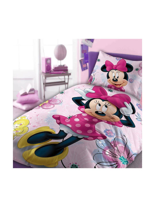 Dimcol Σετ Σεντόνια Μονά Βαμβακερά Minnie 854 Pink 160x240cm 4τμχ