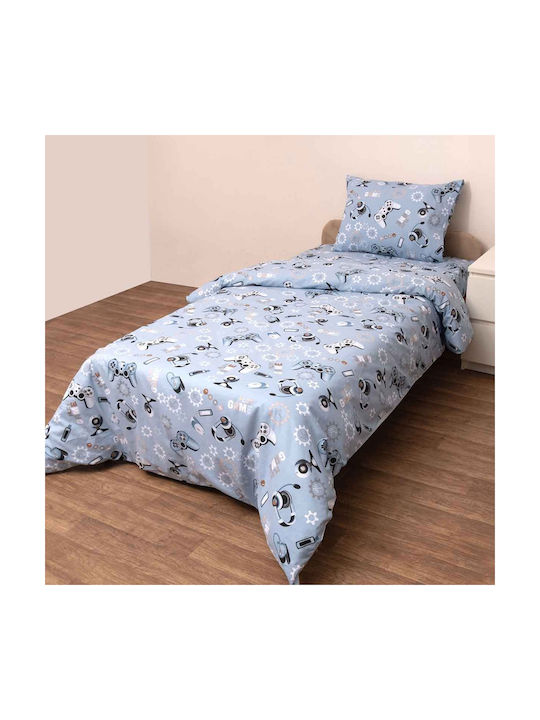 Viopros Σετ Σεντόνια Μονά Βαμβακερά Μπλε 160x260cm 3τμχ