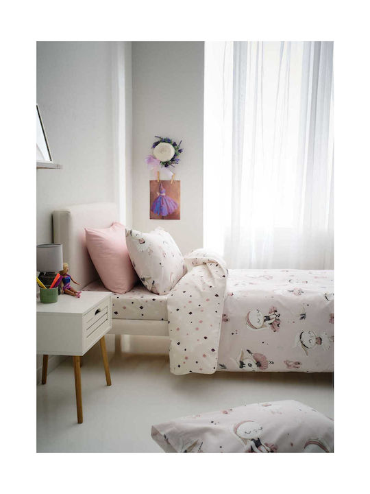 Vesta Home Σετ Σεντόνια Ημίδιπλα Βαμβακερά Ballarina Ροζ 170x260cm 3τμχ