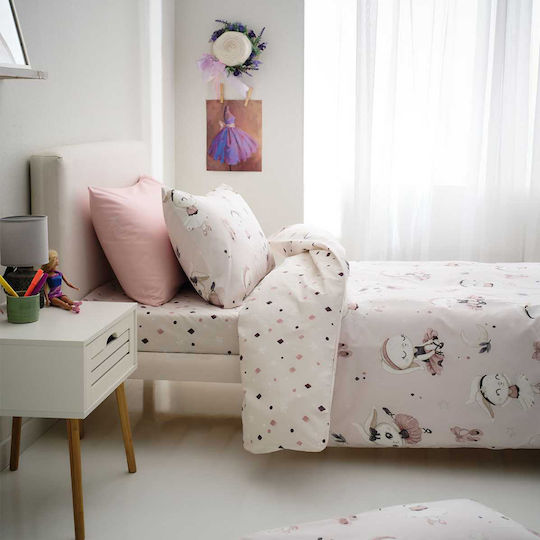 Vesta Home Σετ Σεντόνια Ημίδιπλα Βαμβακερά Ballarina Ροζ 170x260cm 3τμχ