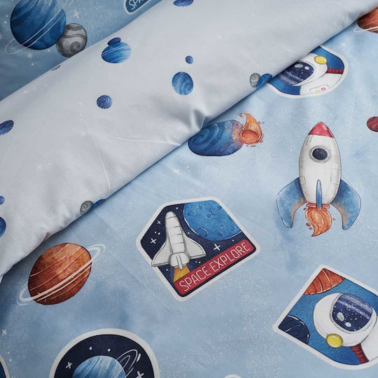 Vesta Home Kinderbettlaken Set Baumwolle Apollo Blau 170x260cm 3 Stück