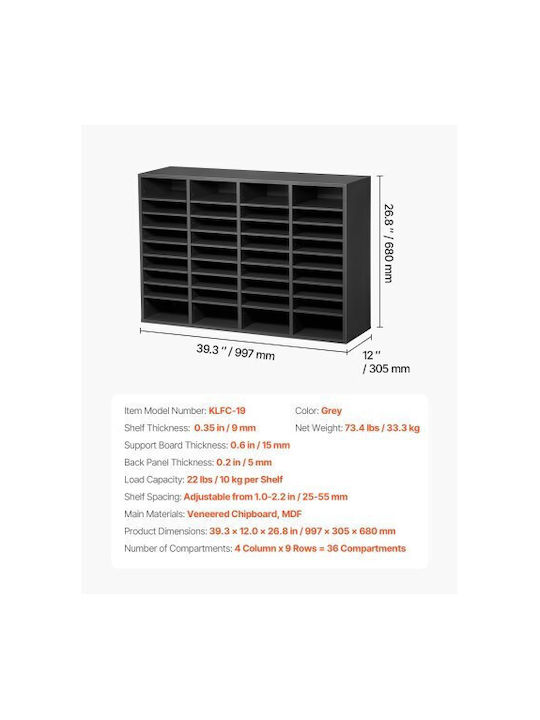 Grey Bookcase 99.7x30.5x68cm