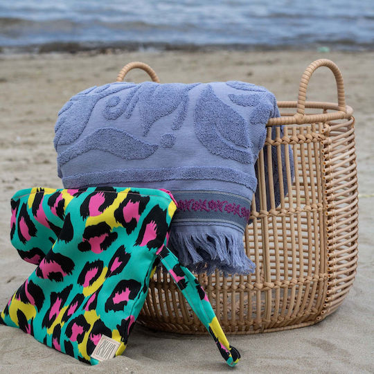 White Fabric Beach Towel Cotton Purple 80x150cm.