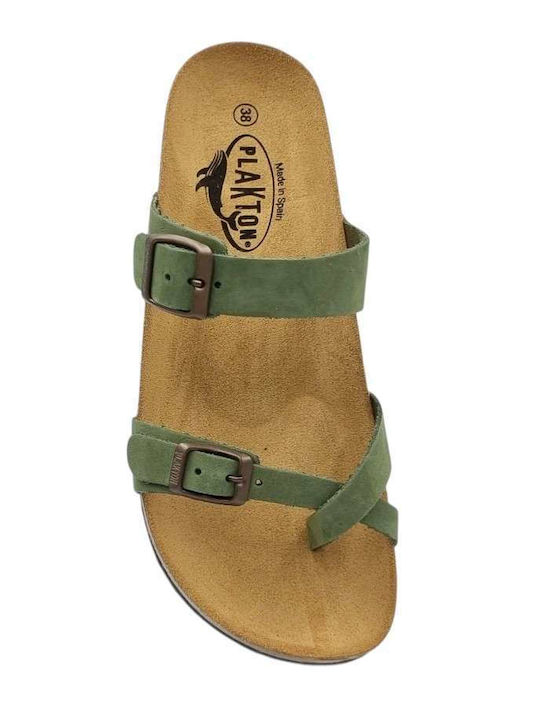 Leather Women's Flat Sandals Flatforms Olive