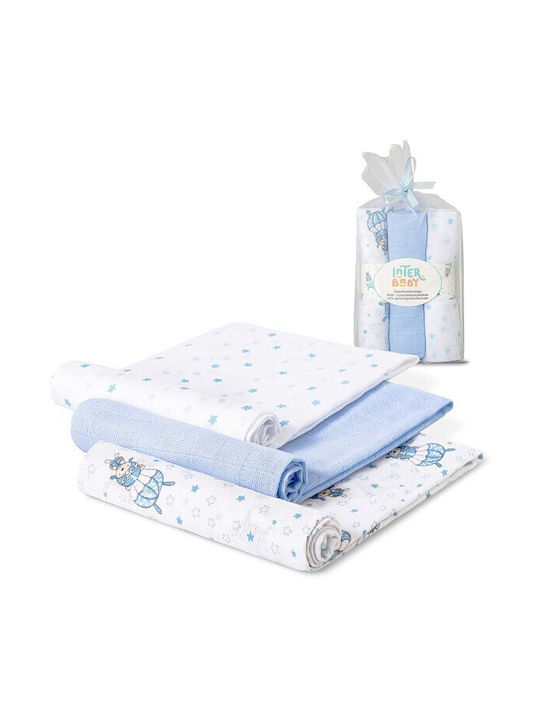 Interbaby Muslin Swaddle Wraps Blue 80x80cm. 3pcs