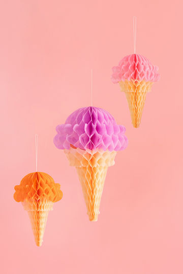 Hanging Honeycomb Ice Cream Cone Decorations – 3 Pieces