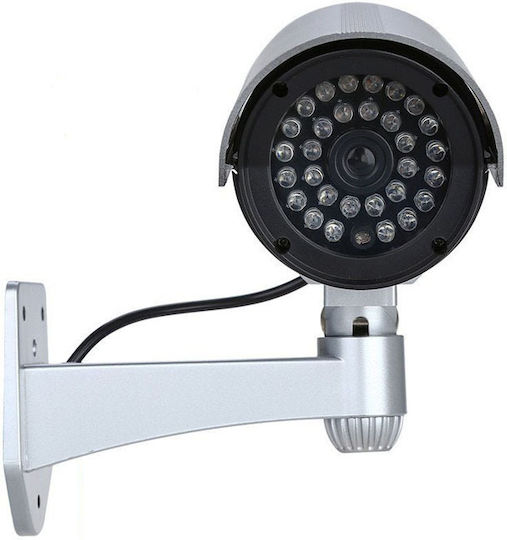 Fake Surveillance Camera Outdoor Indoor Flashing Red LED 360°/90° Rotation Waterproof AA Batteries Silver