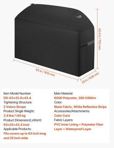 Vevor Husă Pentru Grătar Neagră Din Poliester 63x25.6x43.4cm