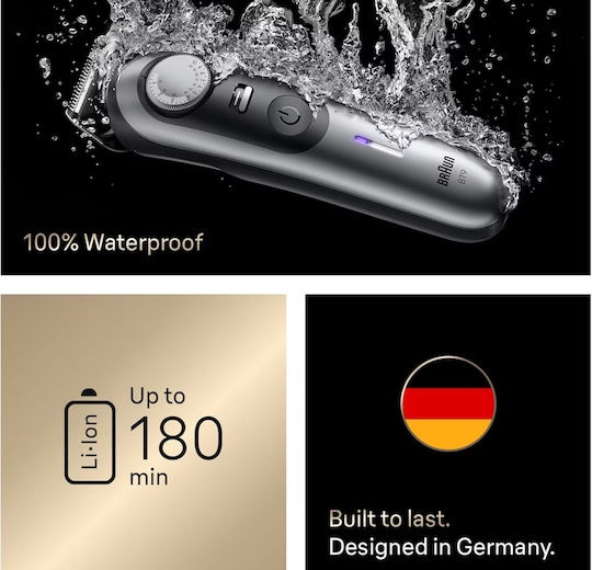 Braun Series 9 Επαναφορτιζόμενη Κουρευτική Μηχανή Ασημί BT9520