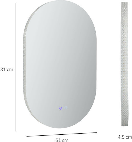 Kleankin Καθρέπτης Μπάνιου Led Αφής από Μέταλλο 81x51cm Λευκός