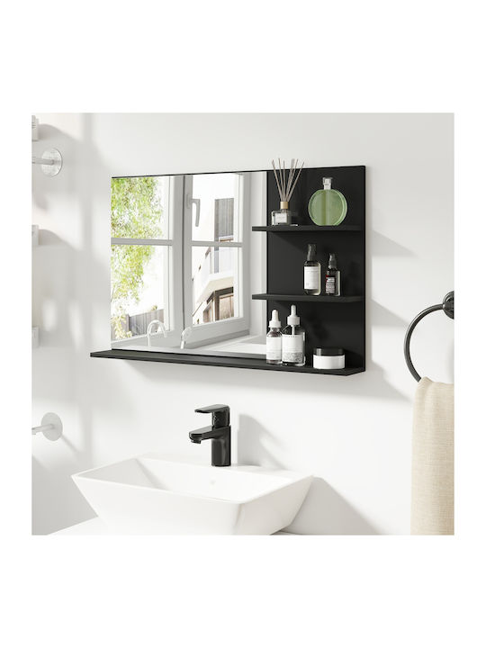 Kleankin Badezimmerspiegel aus MDF mit Regal 75x48cm Schwarz