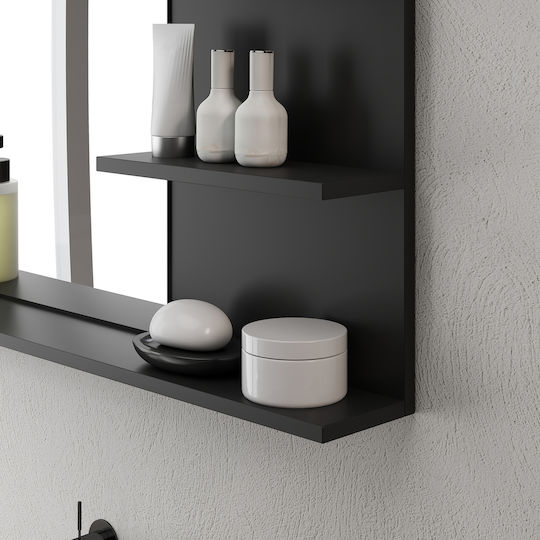 Kleankin Oglindă de Baie din MDF cu Raft 75x48cm Negru