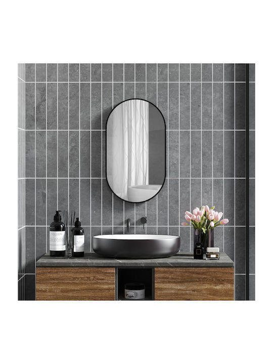 HomCom Οβάλ Καθρέπτης Μπάνιου από Μέταλλο 60x90cm Μαύρος