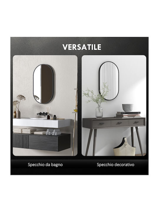 HomCom Οβάλ Καθρέπτης Μπάνιου από Μέταλλο 60x90cm Μαύρος