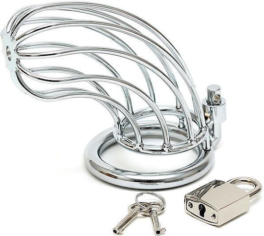 Rimba Male Chastity Device With Padlock Colivie pentru Penis în Culoare Argintiu