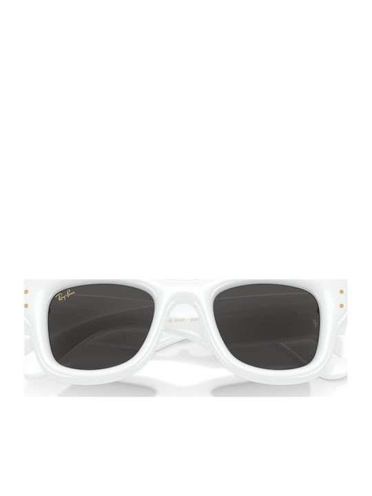 Ray Ban Wayfarer Unisex Sunglasses With White Horn-Rimmed Frame And Black Lens RB4940 671/87