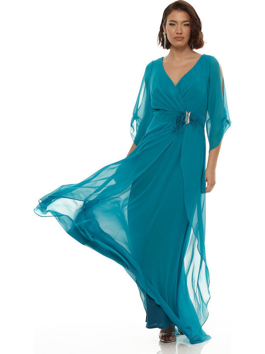 Maxi Dress for Wedding Christening Draped Turquoise