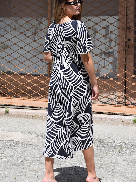 Summer Midi Dress with Ruffles Black and White