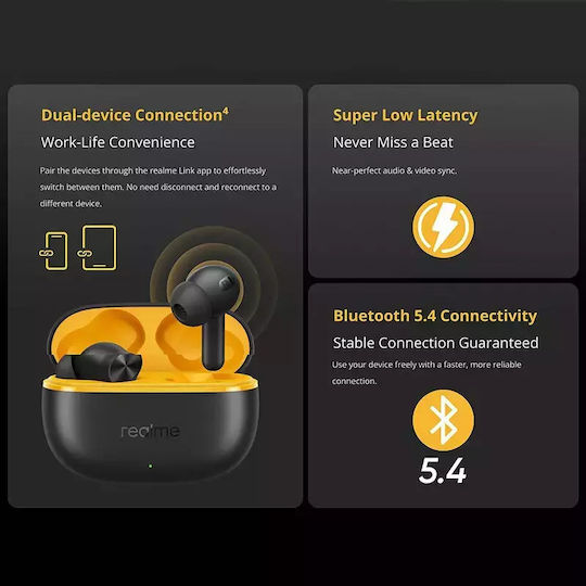 Realme Buds T200 Lite Bluetooth Handsfree Earphones with Sweat Resistance and Charging Case Black