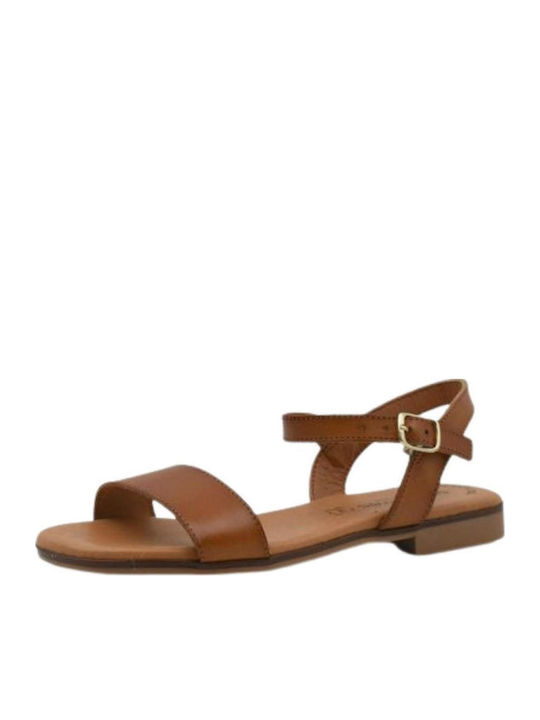 Leather Women's Flat Sandals in Tabac Brown Color