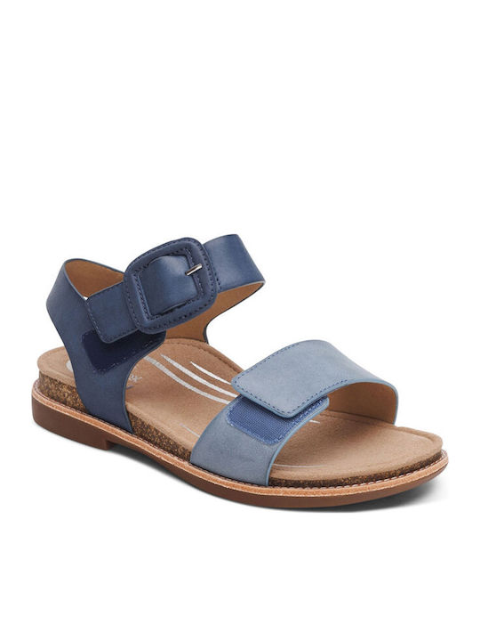 Leather Women's Flat Sandals in Navy Blue Color