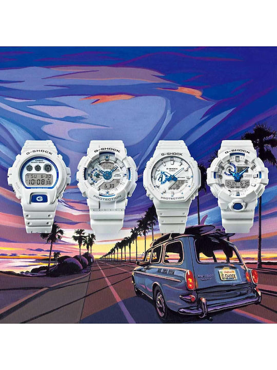 Casio G-shock Men's Watch Chronograph Battery with White Rubber Strap