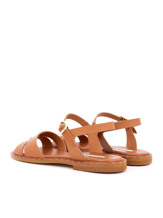 Leder Flache Sandalen für Damen in Tabac Braun Farbe