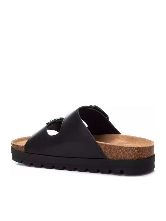 Δερμάτινα Γυναικεία Σανδάλια Flatforms Μαύρα
