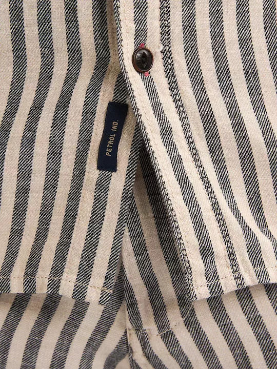 Short-sleeved Linen Shirt Striped Petrol