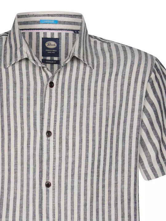 Short-sleeved Linen Shirt Striped Petrol