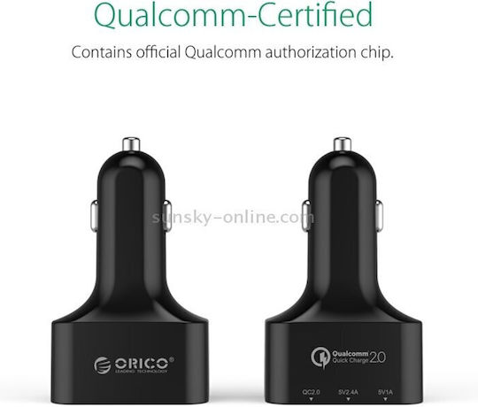 Orico Încărcător Auto 35W Cu Încărcare Rapidă Cu Porturi 3xUSB-A Culoare Neagră