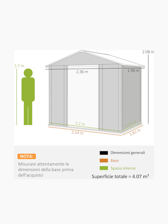 Depozit Metalic De Grădină Galvanizat Rezistent La Vânt L2.36xLățime1.96xÎnălțime2.08m