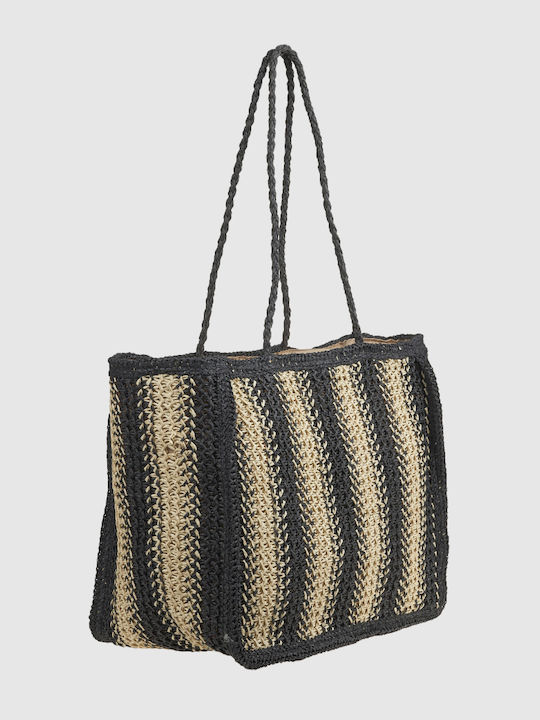 Verde Stroh Strandtasche Schwarz