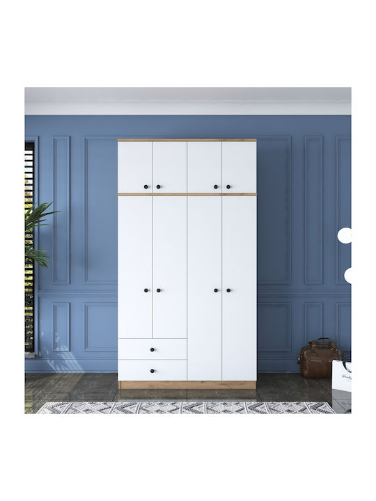 Τετράφυλλη Ντουλάπα με Πατάρι Walnut White 120x42.5x216.8cm