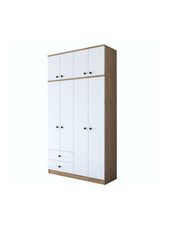 Τετράφυλλη Ντουλάπα με Πατάρι Walnut White 120x42.5x216.8cm