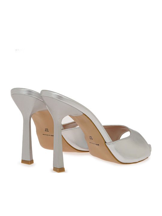 Mules with High Heel in Silver Color