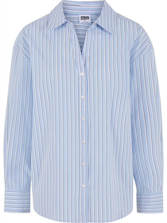 Women's Striped Long Sleeve Shirt Powder Blue, White