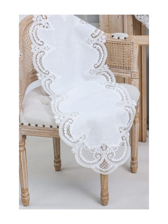 Liolios Home Tablecloth Linen with Embroidery Set 3pcs Pls-7b027 White