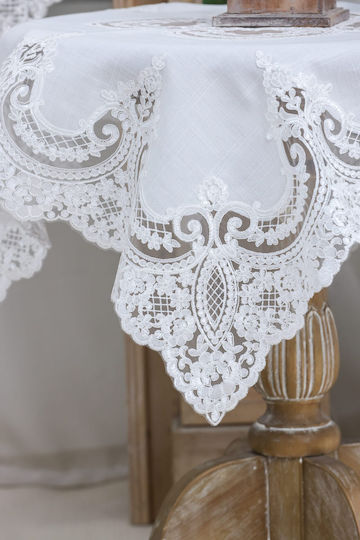 Liolios Home Tablecloth Linen with Embroidery Set 3pcs Pls-7b027 White