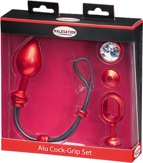 Malesation Alu-Penisring Set Groß Rotes Large