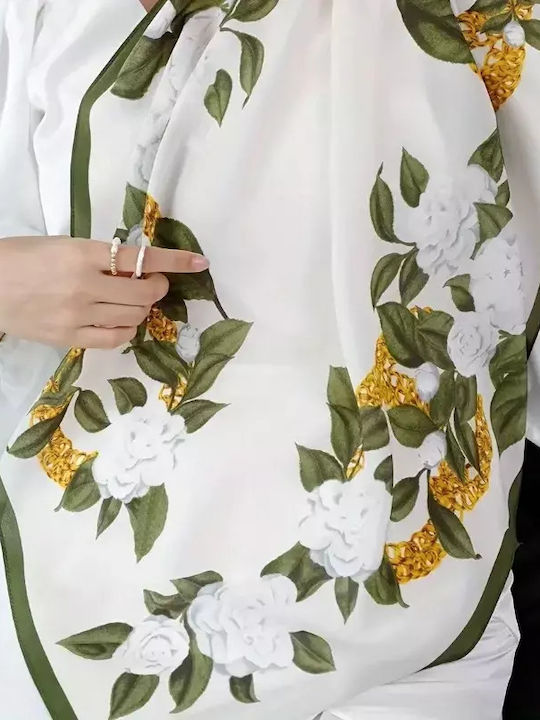 By Queen Women's Scarf Camellia Design White