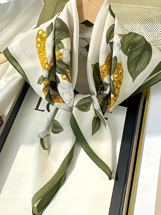 By Queen Women's Scarf Camellia Design White
