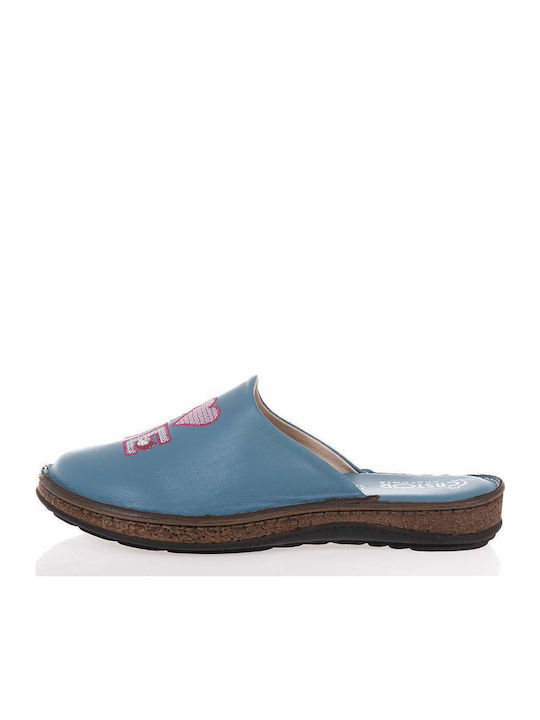 Anatomical Leather Women's Slippers Light Blue