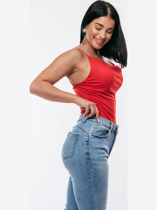 Body Drapat Roșu Albastru Deschis One Size