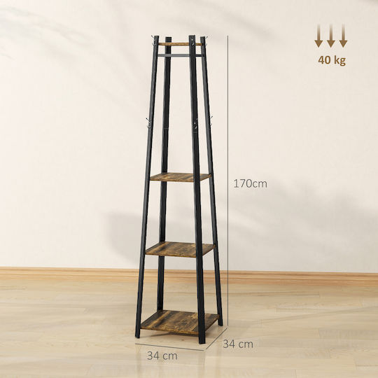 HomCom Freistehender Kleiderständer Metallisch Καφέ / Μαύρος 34x34x170cm