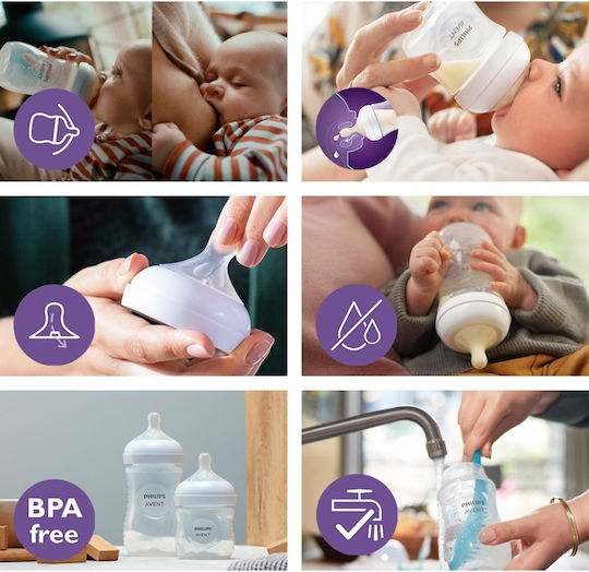 Philips Plastic Baby Bottle Natural Response Anti-Colic with Silicone Teat for 3-6 Months Transparent 260ml 3 Pieces