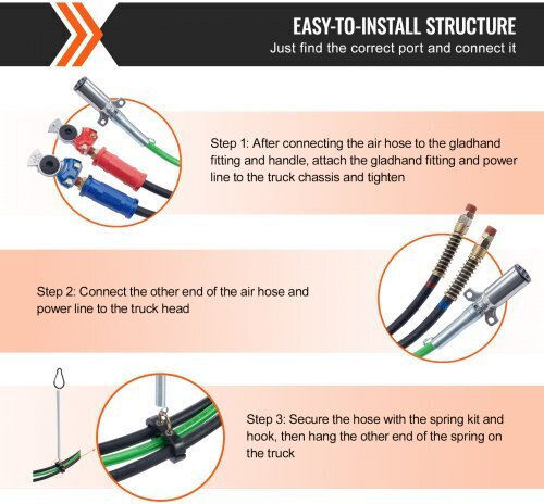 Vevor 12ft 3-in-1 Semi Truck Air Lines Kit 2pcs Glad Hands Handles